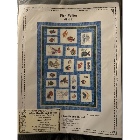 With Needle And Thread Fish Frollies Appliqué Quilt Pattern Ocean Marine Theme - Picture 2 of 3